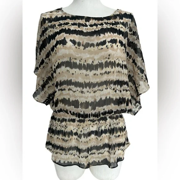 Studio Works Cream / Black/ Tan Sheer Blouse Women Size M (Medium) - Picture 3 of 9